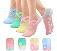 Zuimei 4 Pairs Pilates Grip Socks Non Slip Yoga Socks for Women Gradient Socks with Grips Cotton Athletic Socks Ladies Grippy Socks for Home Gym Sports Fitness Dance Ballet (Size UK 2-4.5/EU 35-38)
