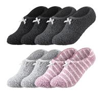 Zuimei 4 Pairs Slipper Fluffy Socks for Women Men Winter Non Slip Soft Thermal Fuzzy Bed Slippers Socks with Anti-slip Grain for House Floor Bed (UK 4-7)