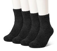 Zuimei 4 Pairs Women's Black Fluffy Winter Socks - Warm Thick Fuzzy Soft Coral Fleece Floor Socks for Sleeping, Home - Cozy Bed Slippers