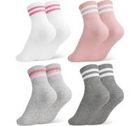 Zuimei 4Pcs Kids Socks Junior Cotton School Sports Socks, Crew Athletic Sock with Retro Stripes, Casual Stretchy Sock for Girls and Boys, 9-12Years