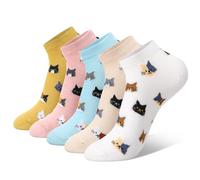 Zuimei 5 Pairs Ankle Socks for Womens, Cat Socks Ladies Low Cut Sock Cotton No Show Casual Sock 3-6, Birthday Gifts for Womens Girls