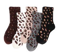 Zuimei 5 Pairs Leopard Print Socks for Women, Cheetah Print Sports Socks,80% Cotton Leopard Crew Sock for EU 37-42, Breathable Absorb Sweat, Trendy and Versatile