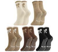 Zuimei 5 Pairs Pilates Grip Socks Women Non Slip Reformer Socks Grip Socks for Pilates & Yoga Studios, Barre, Dance, Ballet, Gym, Workout, Home,Trampoline UK 4-7 brown, beige, coffee