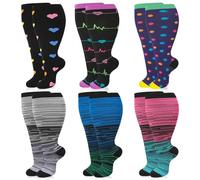 Zuimei 6 Pair Women Plus Size Leg Compression Socks Wide Calf Compression Support Socks for Women Ideal for Flight Travel Varicose Veins 3XL