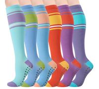 Zuimei 6 Pairs Compression Socks for Women and Men 15-20 mmHg Graduated Flight Socks Stylish Colors for Travel Work Running, Nurses, Pregnancy Everyday Relief L
