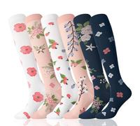 Zuimei 6 Pairs Compression Socks for Women&Men Circulation 20-30 mmhg Flight Socks Non-Slip Long Tube Compression Stockings for Athletic Nurse Running Travel(Flower Series,S/M)