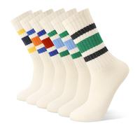 Zuimei 6 Pairs Crew Sport Socks Women Men Striped Crew Socks Unisex Athltic Socks Retro Cotton Socks Striped Sports Socks, Size 4-7.5
