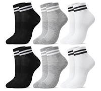 Zuimei 6 Pairs Ladies Socks 4-7 Multipack Womens Socks Striped Breathable Ankle Socks for Women Ladies Sport Office Home School white,black,gary