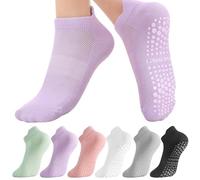 Zuimei 6 Pairs Pilates Socks, Yoga Socks for Women Non Slip Grip Sock Reformer Pilates Grippy Breathable Cotton Sock for Women Ladies Barre Fitness Dance Ballet Hospital Home, UK 4-7