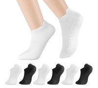 Zuimei 6 Pairs Pilates Yoga Grip Socks, Women Non Slip Grip Socks 4-7, Breathable Reformer Pilates Sock Cotton Solid Grippy Sock for Yoga,Barre,Dance,Ballet,Fitness(Black,White)