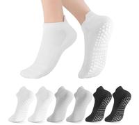 Zuimei 6 Pairs Pilates Yoga Socks for Women Non Slip Grip Sock ReformerGrippy Breathable Cotton Sock for Women Ladies Barre Fitness Dance Ballet Hospital Home-Black,White,Grey