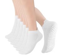 Zuimei 6 Pairs Pilates Yoga Socks for Women Non Slip Grip Sock ReformerGrippy Breathable Cotton Sock for Women Ladies Barre Fitness Dance Ballet Hospital Home-White