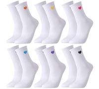 Zuimei 6 Pairs White Socks Women, Breathable Girl Ladies Socks Heart Pattern, Cotton Tennis Sock Ankle Crew Sock Multipack for Sport Gym, Size 6-9