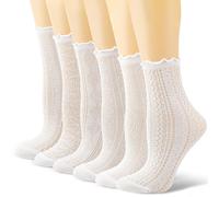 Zuimei 6 Pairs Women Ruffle Socks White Lace Crew Socks Frilly Cotton Sock,Spring Summer Thin Style Casual Breathable, Cute Princess Style for Women Girls