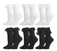 Zuimei 6Pairs Womens Ruffle Socks, Lace Ruffle Socks, Womens Ankle Socks Lace Ruffle Frilly Cotton Cute Princess Ankle Dress Lace Socks for Women Girls