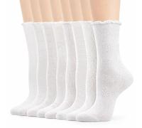 Zuimei 8 Pairs Women's White Frilly Socks, Mesh Lace Ruffle Socks Summer Ultra Thin Frilly Ankle Sock Breathable Dance Dress Sock for Ladies