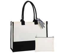 Zuimei Canvas Tote Bag for Women with Makeup Bag, Personalized DIY White Tote Bag with Zip, Reusable Handbag Gifts for Women Mom Teachers Friends Bridesmaids