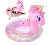 Zuimei Rainbow Horse Inflatable Pool Floats for Kids, PVC Float Inflatable Swimming Rings with Glitter Swimming Pool Toy Rubber Ring for Summer Pools Water Party, Pink (5-9 Years Old)
