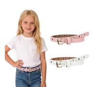 ZUIMEIHQH 2 Pack Girls Belt, Kids Belt Skinny PU Leather with Heart Cutout, Adjustable Thin Waist Belt with Alloy Buckle for Jeans Dresses School Outfits