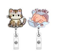 ZUIMEIHQH 2 PCS Cat Badge Reel, Retractable Badge Holder with Rotating Clip, Teacher Medical Staff Student Nurse Essentials for Hospital School Office