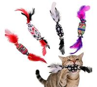 ZUIMEIHQH 4 Pack Cat Feather Toy, Feather Cat Toys with Jingle Bells Crinkle Interactive Cat Toy Candy Shape for Indoor Cats Kitten Kick Bite Chew Toy Home Alone Daily Play
