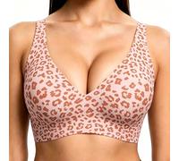 ZUIMEIHQH Jelly Bras for Women UK, Leopard Print Deep V Push Up Bra, Plus Size Wireless Comfort Wide Strap Everyday Sleep Jelly Bra (UK, Alpha, 3XL, Regular, Regular, Pink)