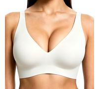 ZUIMEIHQH Jelly Bras for Women UK, Leopard Print Deep V Push Up Bra, Plus Size Wireless Comfort Wide Strap Everyday Sleep Jelly Bra (UK, Alpha, M, Regular, Regular, White)