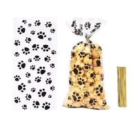 Zuisytm 100 pcs Reusable Paw Print Cellophane Gift Bags with Twist Ties, Resealable Food Bags, Black, Polypropylene (PP), Ideal for Popcorn, Cookies, Dessert, Wedding Party Favors