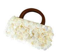 ZUJIABAO 3. Bohemian-Inspired Woven Shell Purse With Wooden Handle Spacious Beach Bag For Vacation Essentials & Nighttime Handmade Beaded Shell Evening Purse