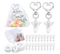 ZUJIABAO 30Pcs Wing Keychain Decorative Holder for Baby Showers Wedding Includes Drawstring Bag and Labels Bridal Showers Gift