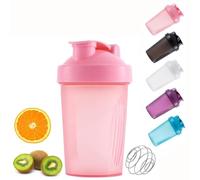 zukent Protein Shaker Bottle, 400ml with Wire Mixball - Leakproof Clear Gym Bottle for Mixing Protein Shake, Smoothies, Milkshake, Juice, Supplement Drinks - BPA Free, Dishwasher Safe, Pink