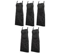 Zukeo Chef Pack of 5 Cotton Woven Stripe Butchers Kitchen Cooks Apron with Large Pocket (Black)