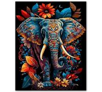ZUKIY Boho Spirit Floral Elephant - 8x10 Unframed Elephant Poster Wall Art - Colorful Indian Animal Print for Boho Bedroom, Living Room, Bathroom, or Office - Vibrant Wildlife Decor for Any Space