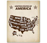 ZUKIY Bold Map of America Poster Hanger Print - 8x10 Unframed USA Map Wall Art for Office or Classroom - Vintage Style Magnetic Wood Poster Holder - Tea Towel Display Frame Alternative