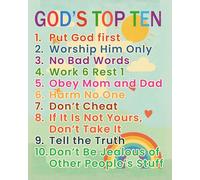 ZUKIY God's Top Ten for Kids - 8x10 Unframed Christian Wall Art Poster - Ten Commandments for Children - Bible Verse Decor for Sunday School Bedroom Playroom Classroom - Faith Gift for Kids and Teens