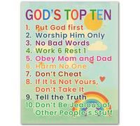 ZUKIY God's Top Ten for Kids - 8x10 Unframed Christian Wall Art Poster - Ten Commandments for Children - Bible Verse Decor for Sunday School Bedroom Playroom Classroom - Faith Gift for Kids and Teens