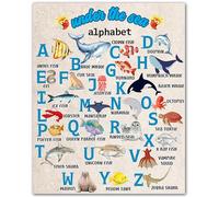 ZUKIY Sea Life Letters for Learning - Ocean Alphabet Poster Wall Art for Kids Nursery Playroom or Classroom - Coastal Under the Sea Decor for Early Learning Spaces - 8x10 Unframed