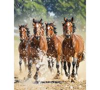 ZUKIY Thundering Hooves Across - Wild Horses Running Poster - 8x10 Unframed Horse Wall Art Print - Equestrian Animal Poster for Bedroom Living Room Office - Birch Trees Rustic Tropical Decor
