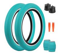 ZUKKA 2 x Foldable 20 Inch BMX Tyres 20 x 2.40 Sheath and 2 Pieces 20 Inch Tube Valve Compatible Children's Bike, MTB Mountain Bike, MX Freestyle 20 x 2.40 Bicycle Tyres and Tubes, Green