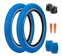 ZUKKA 2 x Foldable 20 Inch BMX Tyres 20 x 2.40 Sheath and 2 Pieces 20 Inch Tube Valve Compatible Children's Bike, MTB Mountain Bike, MX Freestyle 20 x 2.40 Bicycle Tyres and Tubes, Blue