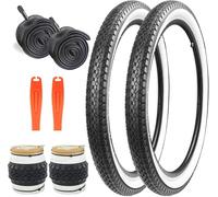 ZUKKA Pack of 2 Bicycle Tyres 26 x 2.125 Inch Bicycle Sheath Foldable Tyre 57-559 White Wall Tyre Bicycle Replacement Tyre and 2 Pack 26 Inch Tube for Beach Cruiser Bike Bicycle Coat