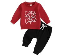 Zukmuk 2Pcs Baby Boy Girl Valentine 's Day Outfits Be Mine Valentine Long Sleeve Crewneck Sweatshirt Drawstring Jogger Pants Valentines Day Clothes Set (Red, 12-18 Months)