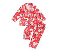 Zukmuk 2Pcs Baby Boys Girls Christmas Pajamas Set Santa Claus/Snowman/Gingerbreadman Button up Long Sleeves Shirt and Elastic Pants Xmas Unisex Sleepwear (Light Red, 12-18 Months)