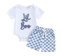 Zukmuk 2Pcs Big Bro/Little Bro Matching Outfit Big Sis/Lil Sis Matching Outfits Baby Long/Short Sleeve Crewneck Letter Print Sweatshirt +Checkboard Pants Set (White, 0-3 Months)