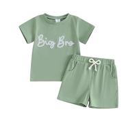Zukmuk 2Pcs Big Bro/Little Bro Matching Outfit Big Sis/Lil Sis Matching Outfits Baby Long/Short Sleeve Crewneck Letter Print Sweatshirt +Checkboard Pants Set (Green Big, 3-4T)
