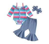 Zukmuk Baby 2Pcs halloween Outfits Long Sleeve Striped Print Tops and Suspender Pants Set Toddler Chucky Costume Jumpsuit Cosplay Costume (Blue Long, 6-9 Months)