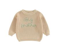 Zukmuk Baby Boys Big Brother Little Brother Matching Outfits Knit Sweater Sweatshirt Letter Embroidery Crewneck Long Sleeve Pullovers Baby Boy Warm Winter Clothes (Khaki, 4 Years)