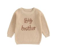 Zukmuk Baby Boys Big Brother Little Brother Matching Outfits Knit Sweater Sweatshirt Letter Embroidery Crewneck Long Sleeve Pullovers Baby Boy Warm Winter Clothes (Khaki Big, 12-18 Months)