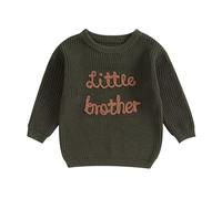 Zukmuk Baby Boys Big Brother Little Brother Matching Outfits Knit Sweater Sweatshirt Letter Embroidery Crewneck Long Sleeve Pullovers Baby Boy Warm Winter Clothes (Green Little, 12-18 Months)