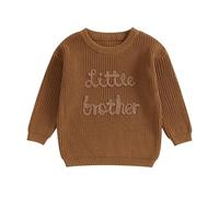 Zukmuk Baby Boys Big Brother Little Brother Matching Outfits Knit Sweater Sweatshirt Letter Embroidery Crewneck Long Sleeve Pullovers Baby Boy Warm Winter Clothes (Chestnut Little, 3 Years)